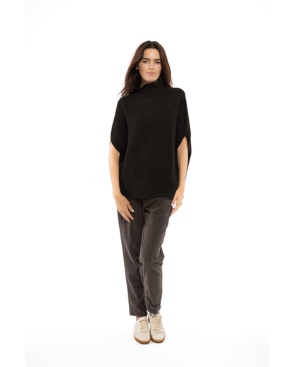 Women's Pure Cashmere Funnel Neck Poncho Black