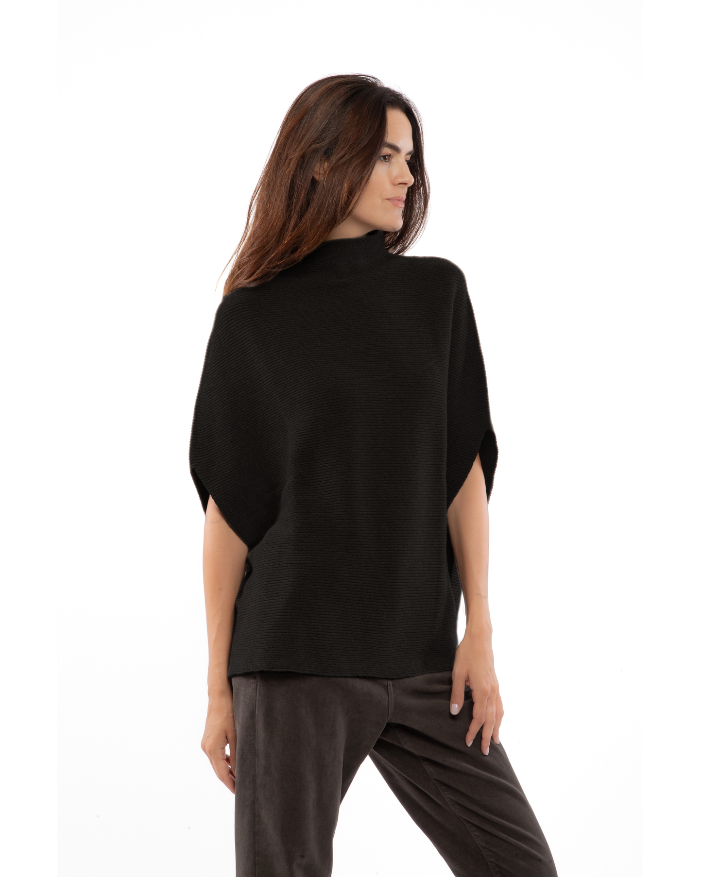 Women's Pure Cashmere Funnel Neck Poncho Black