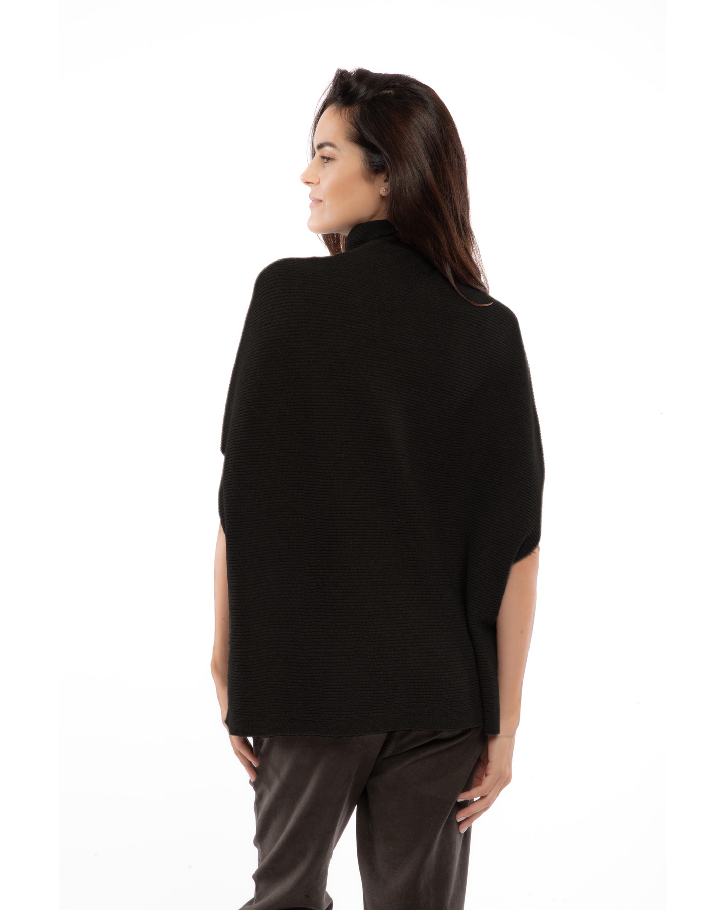 Women's Pure Cashmere Funnel Neck Poncho Black