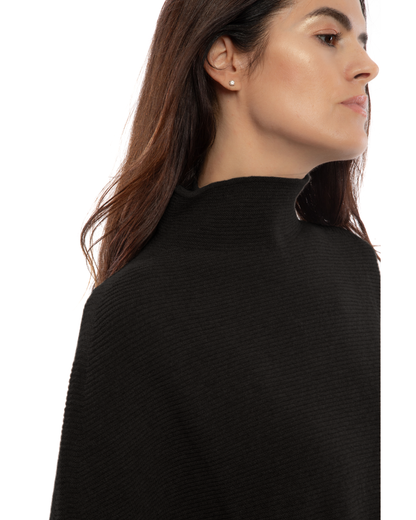 Women's Pure Cashmere Funnel Neck Poncho Black