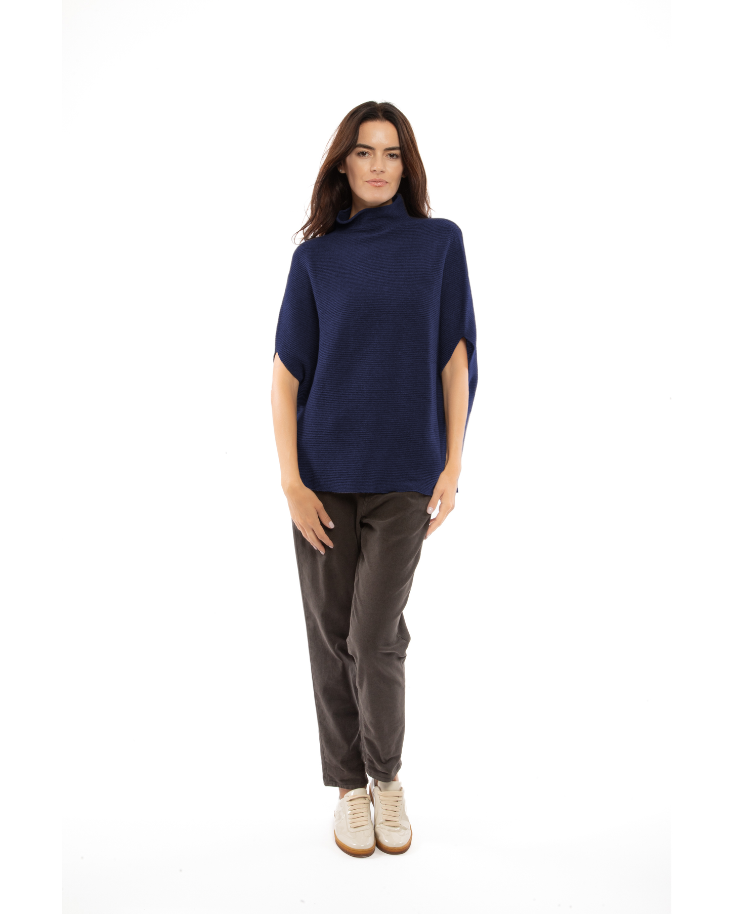 Women's Pure Cashmere Funnel Neck Poncho Blue