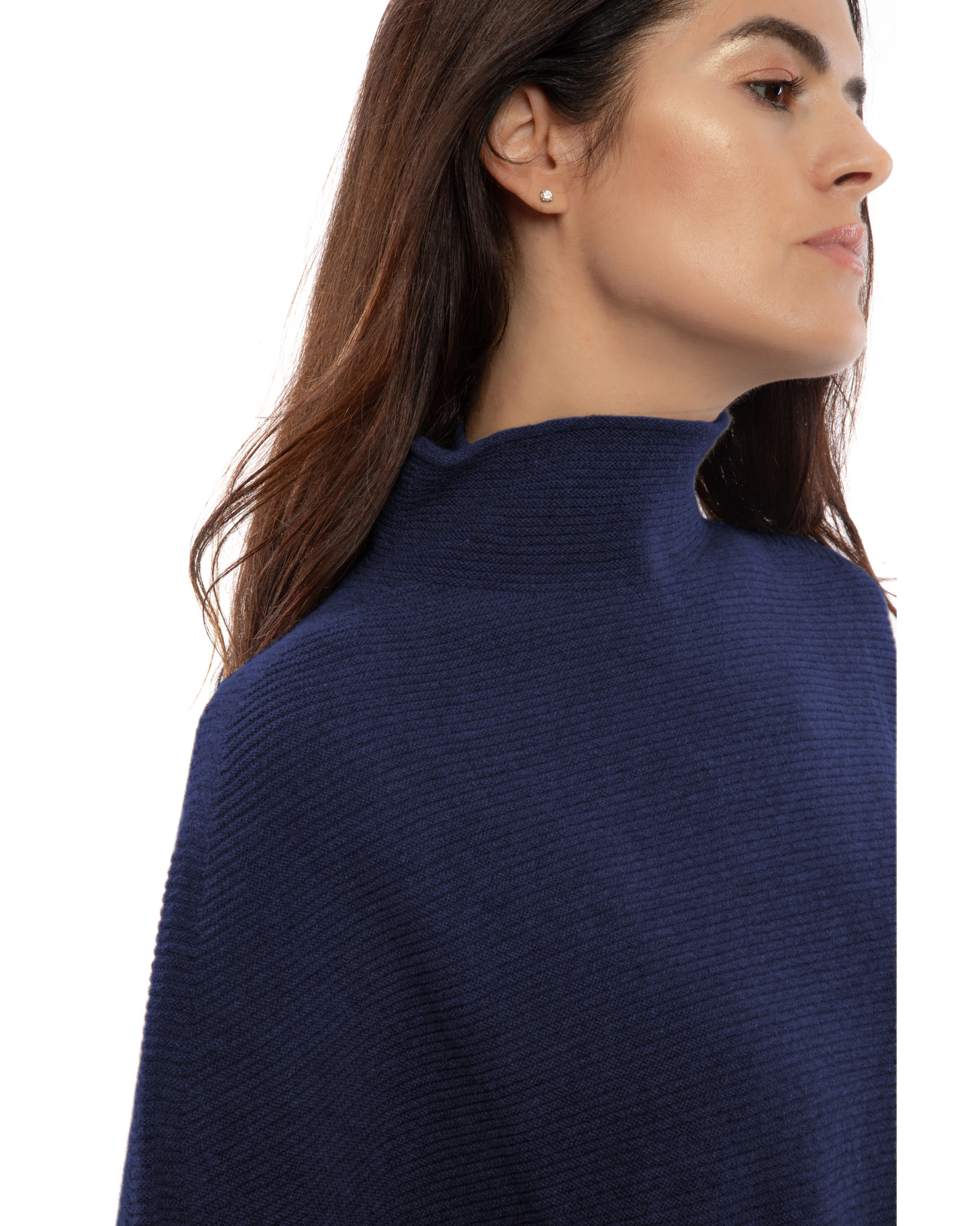 Women's Pure Cashmere Funnel Neck Poncho Blue
