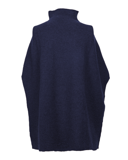 Women's Pure Cashmere Funnel Neck Poncho Blue