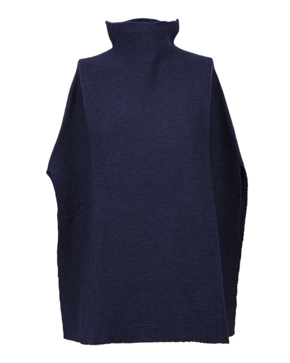 Women's Pure Cashmere Funnel Neck Poncho Blue