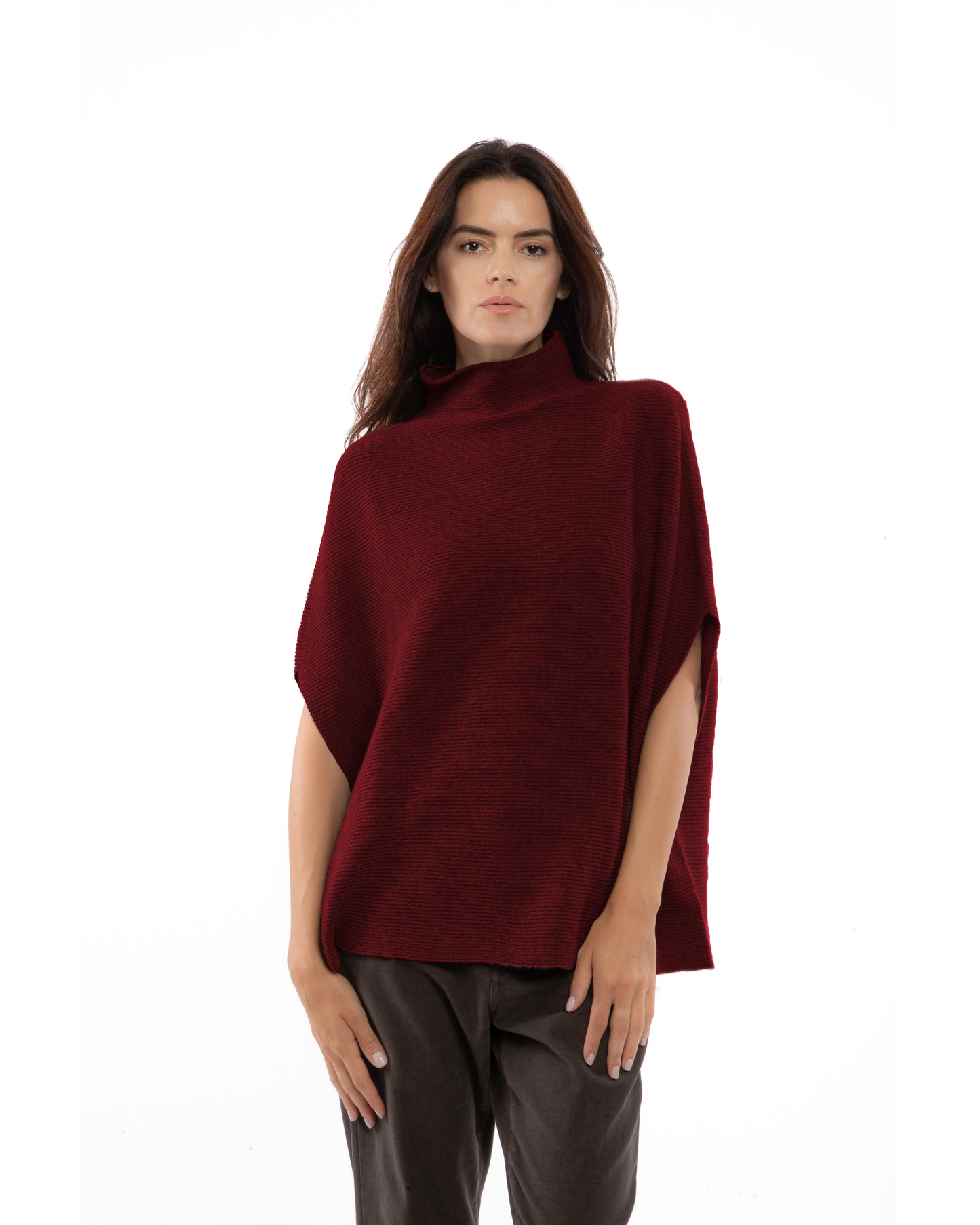 Women's Pure Cashmere Funnel Neck Poncho Bordeaux