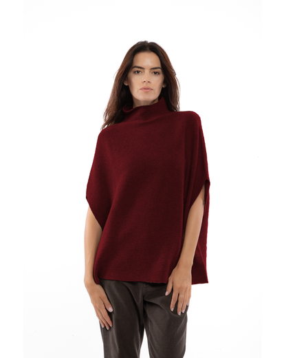 Women's Pure Cashmere Funnel Neck Poncho Bordeaux