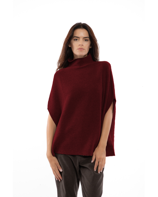 Women's Pure Cashmere Funnel Neck Poncho Bordeaux
