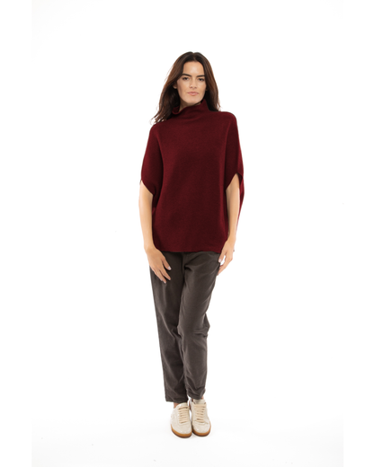 Women's Pure Cashmere Funnel Neck Poncho Bordeaux