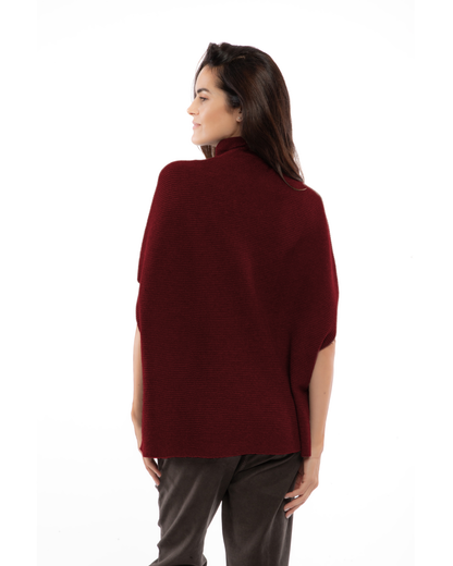 Women's Pure Cashmere Funnel Neck Poncho Bordeaux