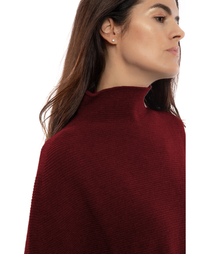 Women's Pure Cashmere Funnel Neck Poncho Bordeaux