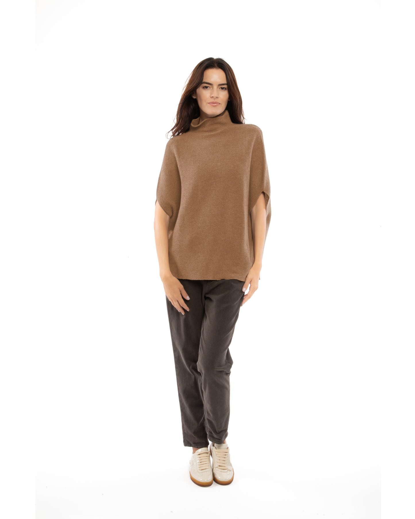 Women's Pure Cashmere Funnel Neck Poncho Camel
