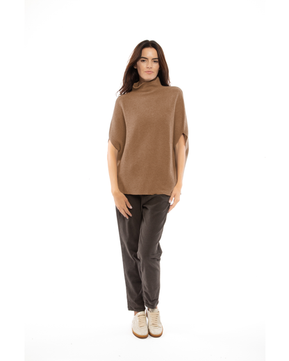 Women's Pure Cashmere Funnel Neck Poncho Camel
