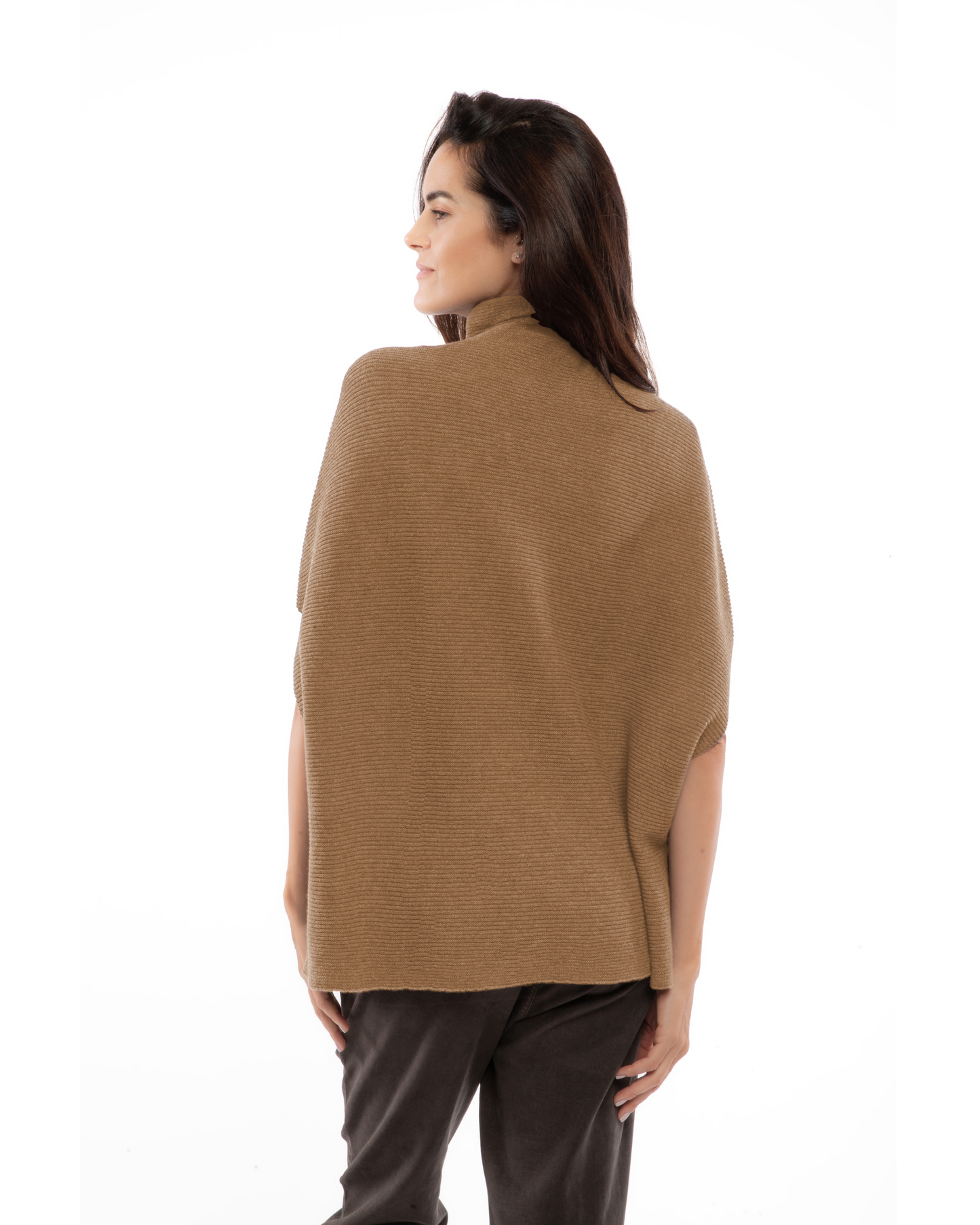 Women's Pure Cashmere Funnel Neck Poncho Camel