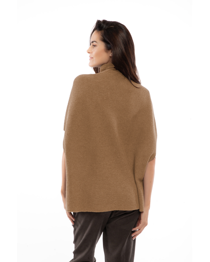 Women's Pure Cashmere Funnel Neck Poncho Camel