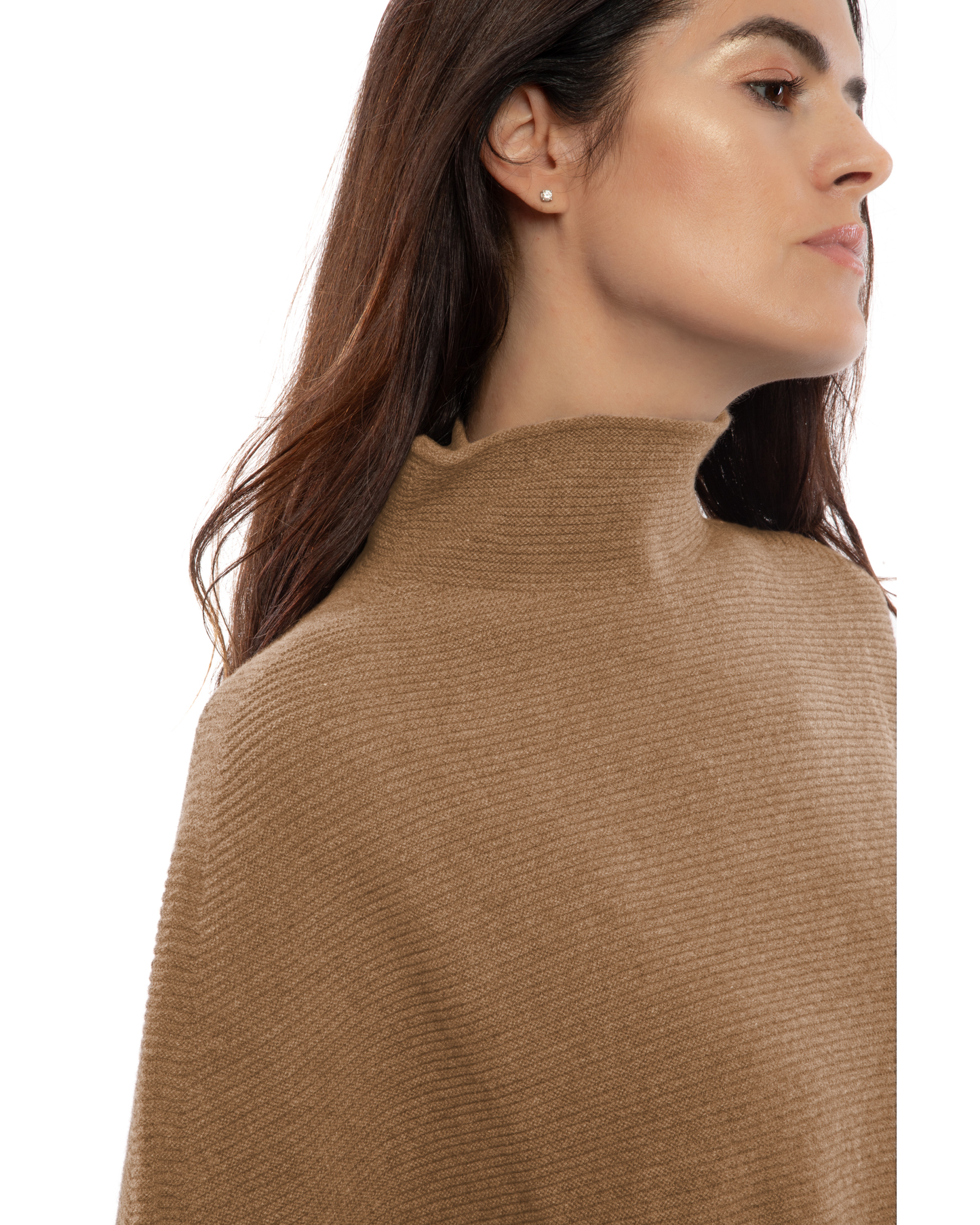 Women's Pure Cashmere Funnel Neck Poncho Camel