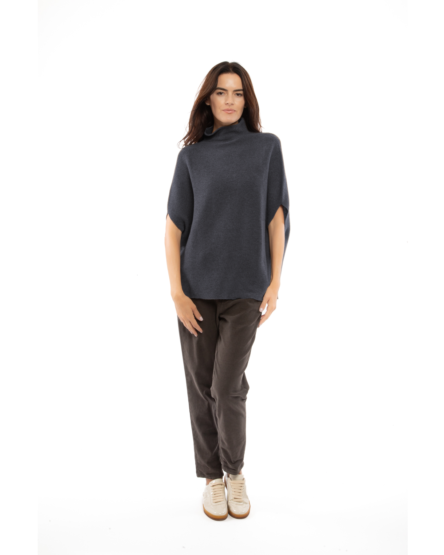 Women's Pure Cashmere Funnel Neck Poncho Charcoal