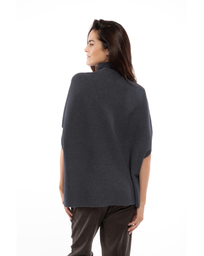 Women's Pure Cashmere Funnel Neck Poncho Charcoal