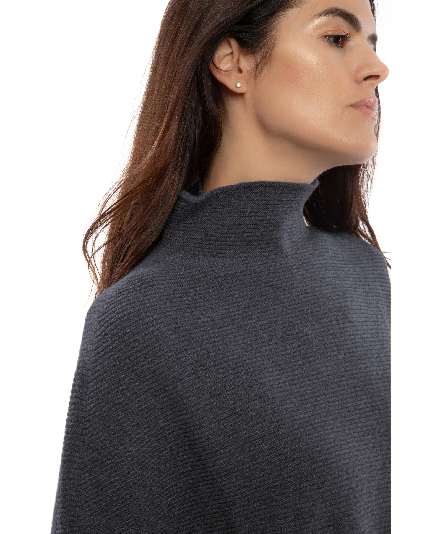 Women's Pure Cashmere Funnel Neck Poncho Charcoal