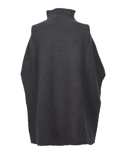 Women's Pure Cashmere Funnel Neck Poncho Charcoal