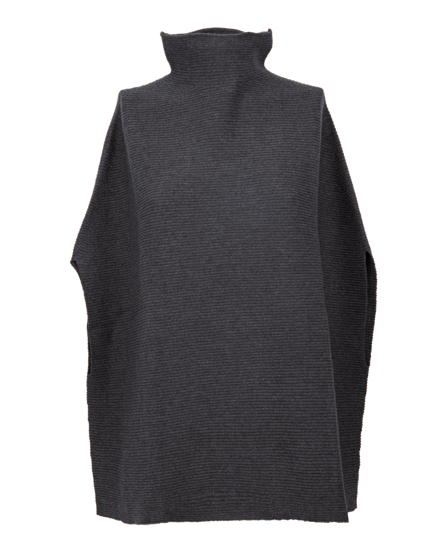 Women's Pure Cashmere Funnel Neck Poncho Charcoal