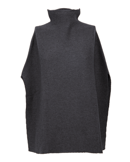 Women's Pure Cashmere Funnel Neck Poncho Charcoal