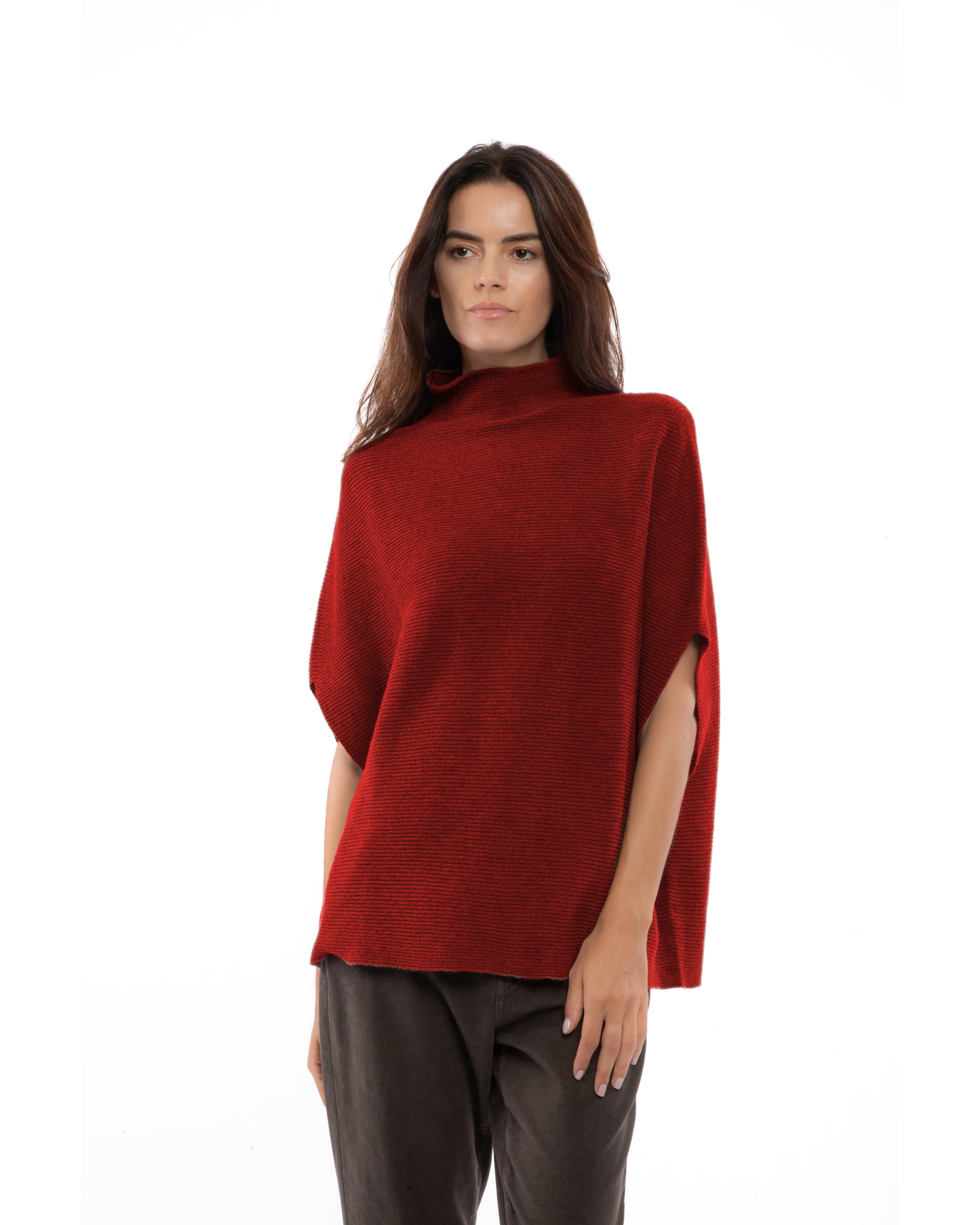 Women's Pure Cashmere Funnel Neck Poncho Chianti