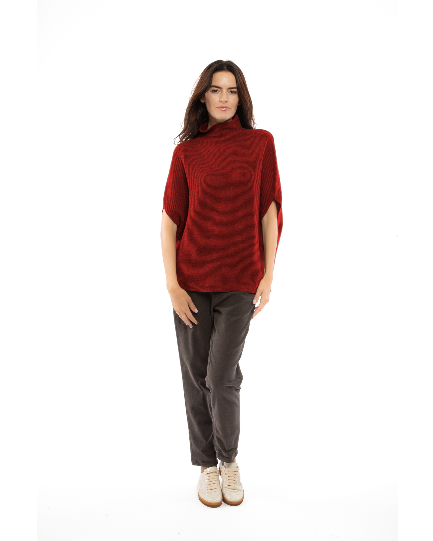 Women's Pure Cashmere Funnel Neck Poncho Chianti