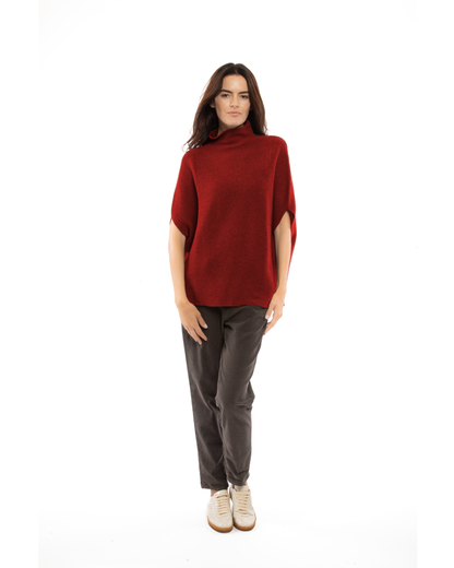 Women's Pure Cashmere Funnel Neck Poncho Chianti