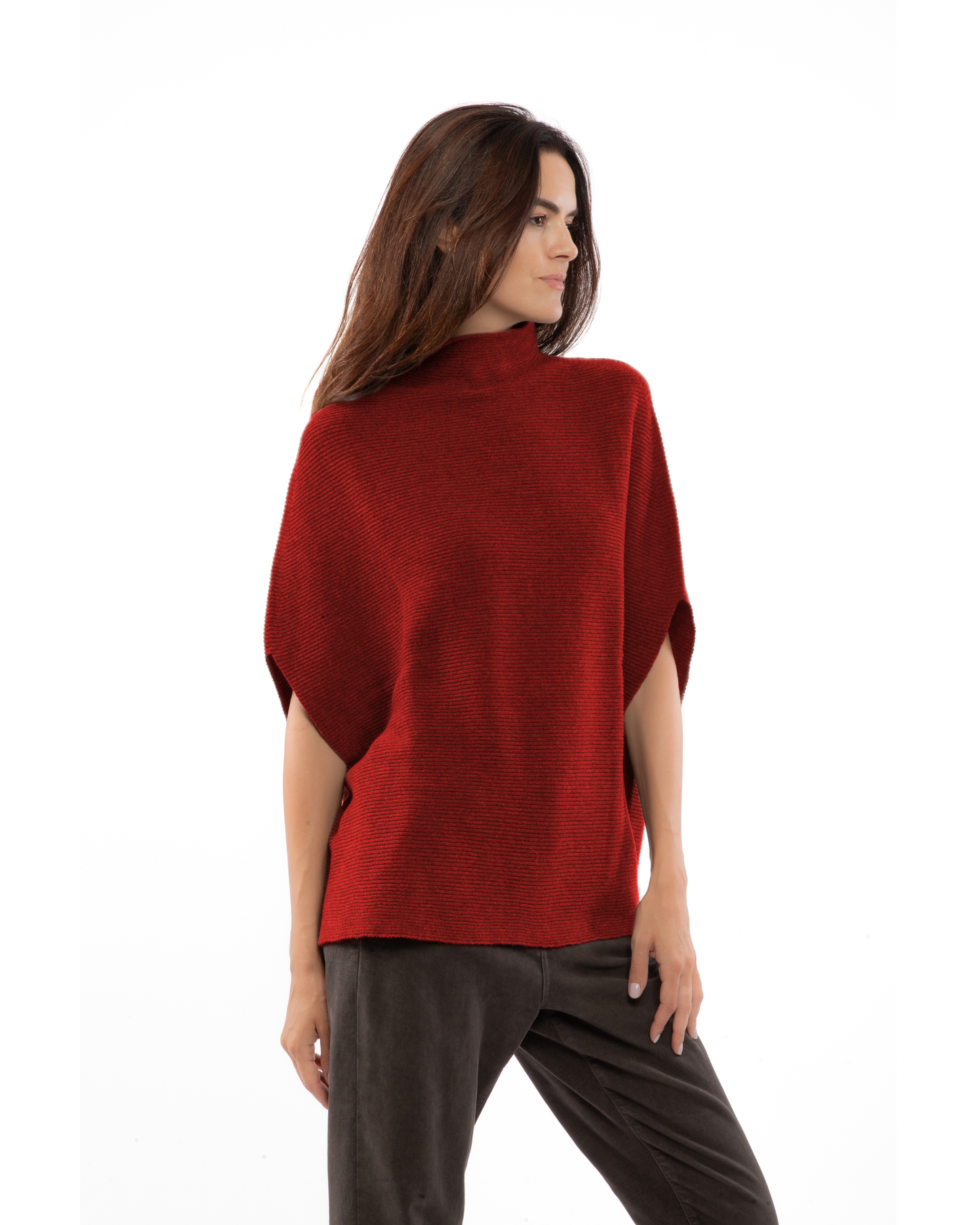 Women's Pure Cashmere Funnel Neck Poncho Chianti
