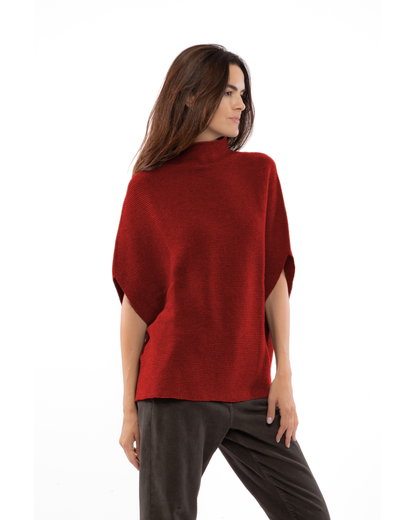 Women's Pure Cashmere Funnel Neck Poncho Chianti