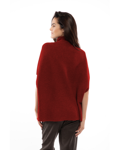 Women's Pure Cashmere Funnel Neck Poncho Chianti