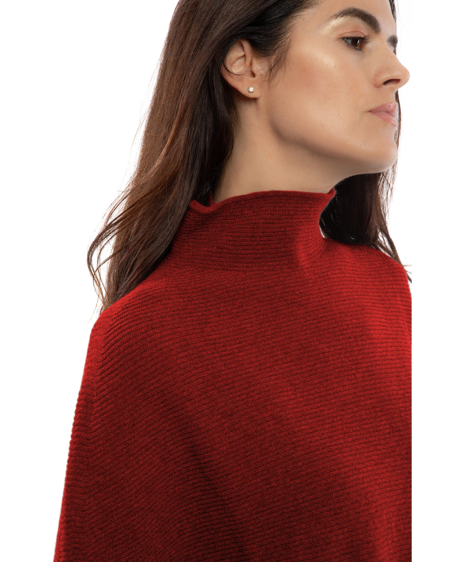 Women's Pure Cashmere Funnel Neck Poncho Chianti