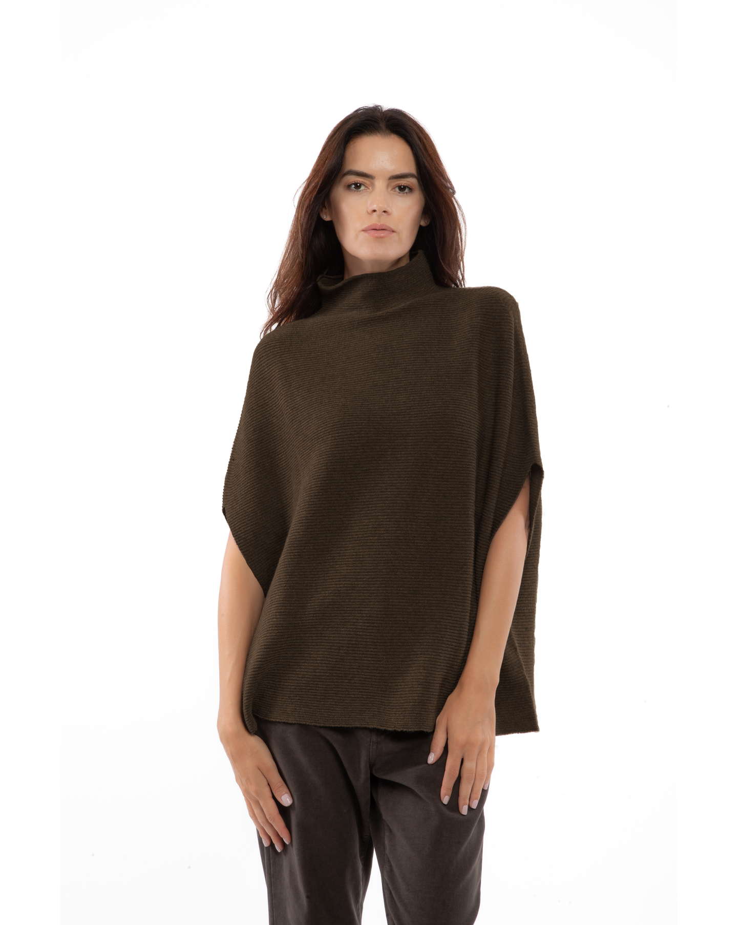 Women's Pure Cashmere Funnel Neck Poncho Coffee