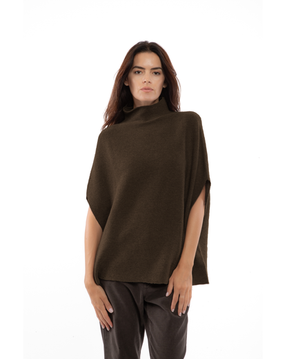 Women's Pure Cashmere Funnel Neck Poncho Coffee