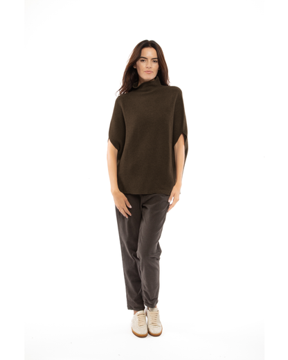 Women's Pure Cashmere Funnel Neck Poncho Coffee