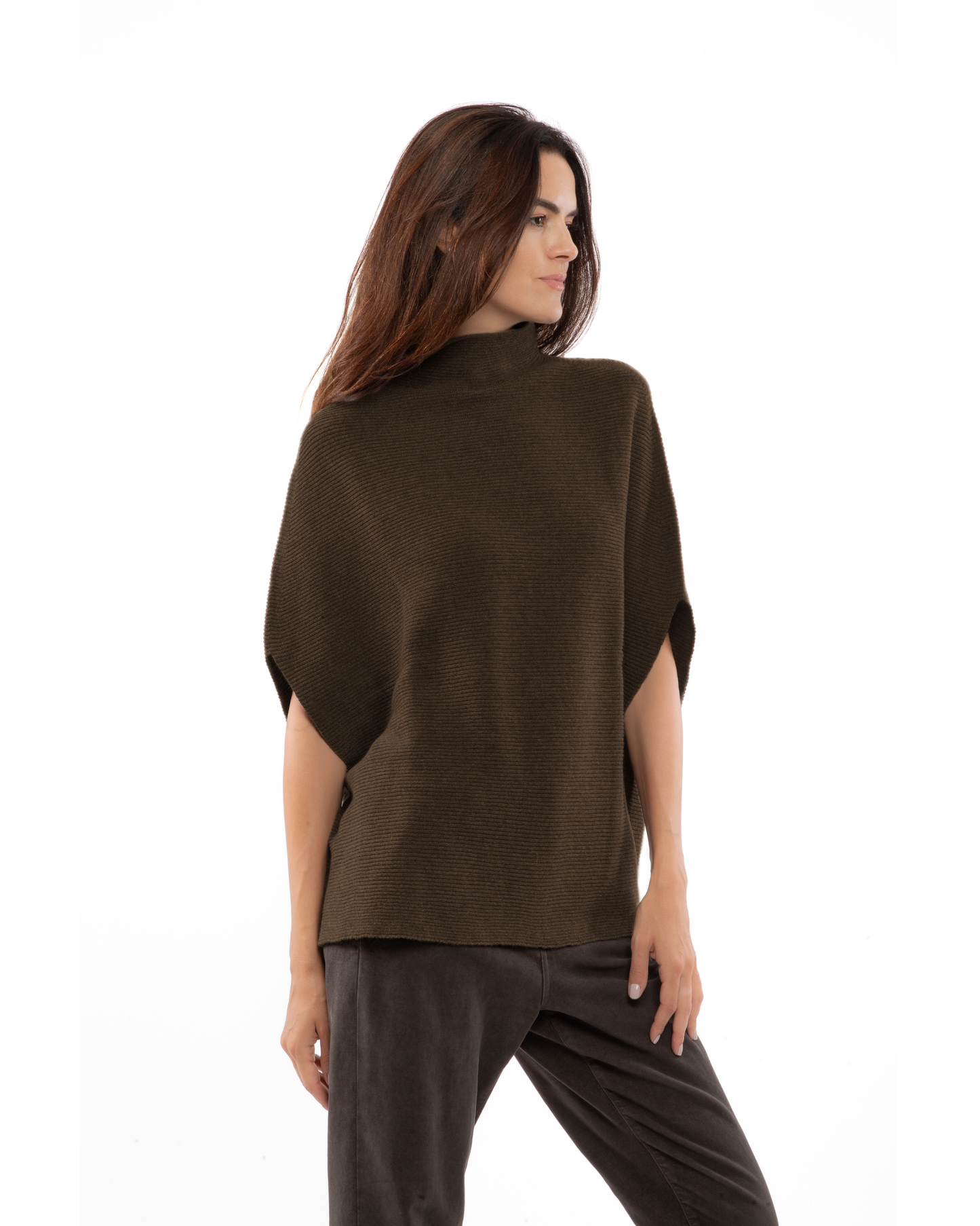 Women's Pure Cashmere Funnel Neck Poncho Coffee