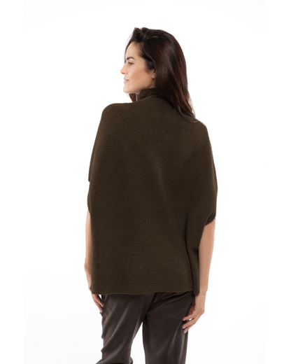 Women's Pure Cashmere Funnel Neck Poncho Coffee