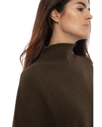 Women's Pure Cashmere Funnel Neck Poncho Coffee