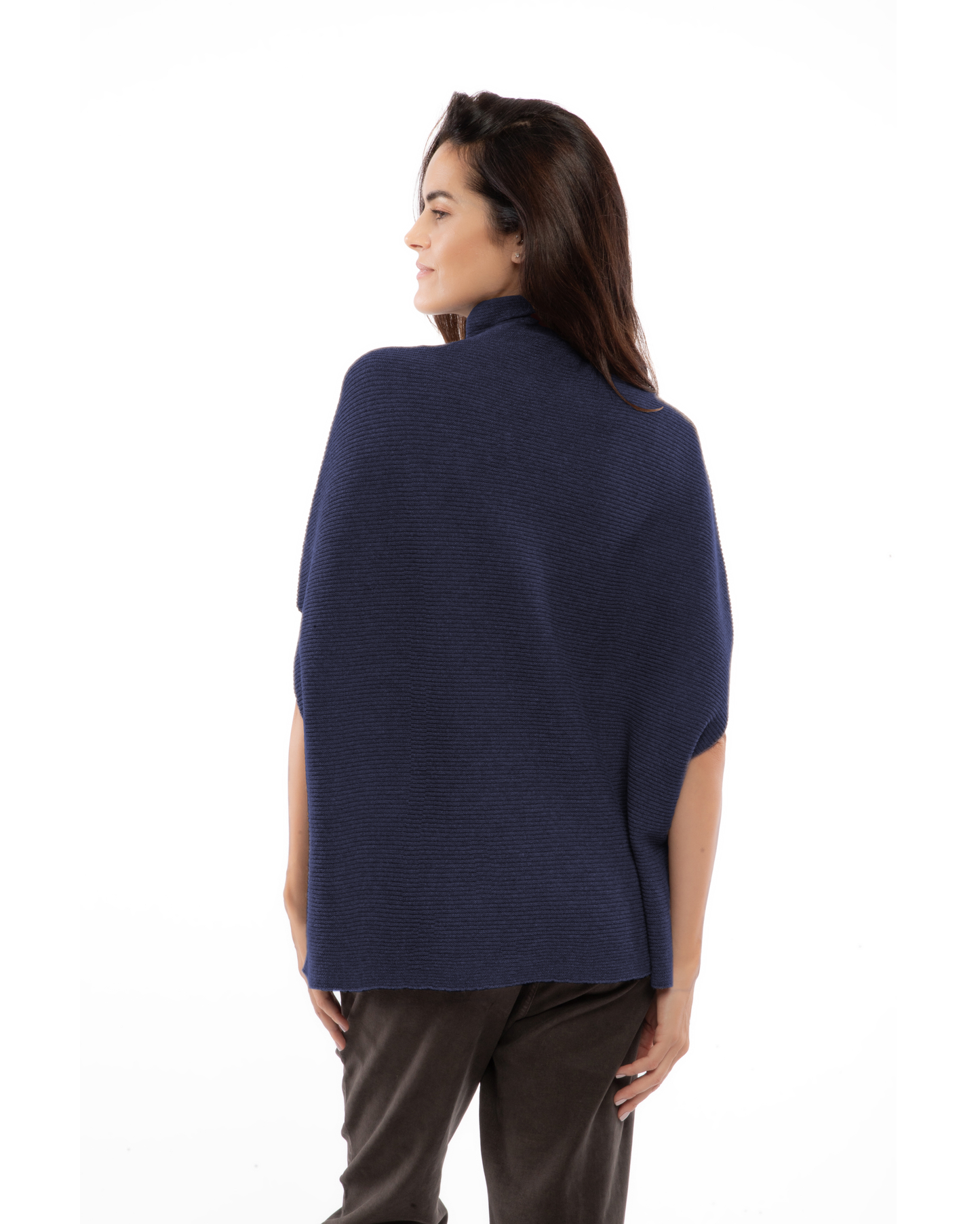 Women's Pure Cashmere Funnel Neck Poncho Melange Blue