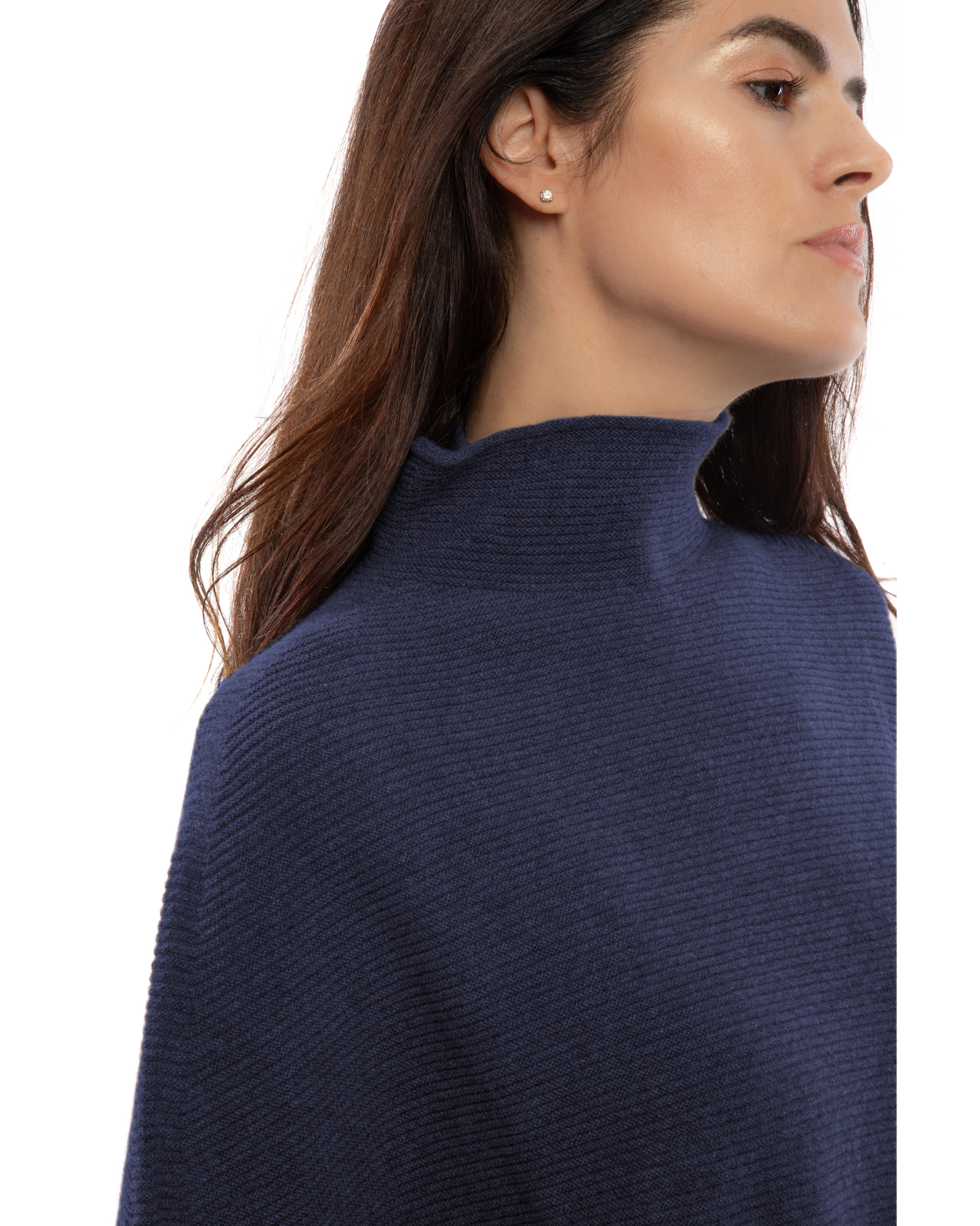 Women's Pure Cashmere Funnel Neck Poncho Melange Blue