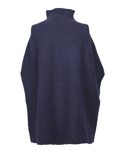 Women's Pure Cashmere Funnel Neck Poncho Melange Blue