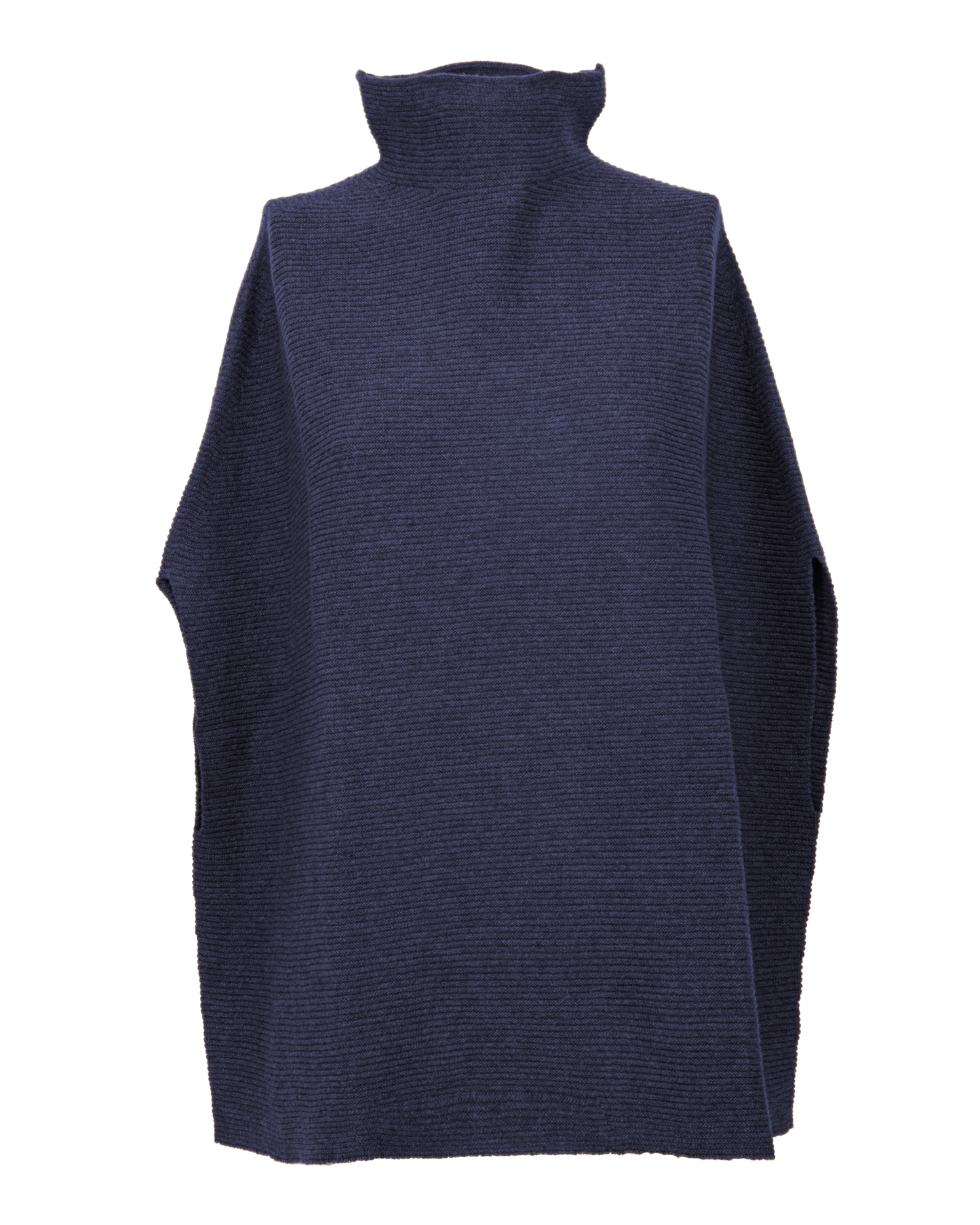 Women's Pure Cashmere Funnel Neck Poncho Melange Blue