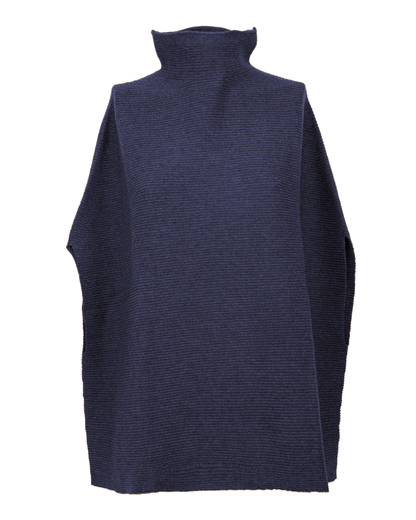 Women's Pure Cashmere Funnel Neck Poncho Melange Blue