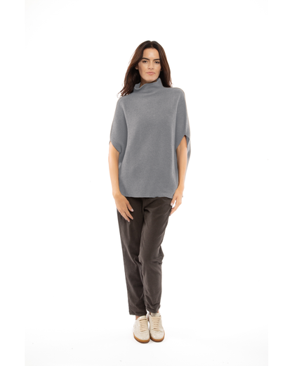 Women's Pure Cashmere Funnel Neck Poncho Melange Gray