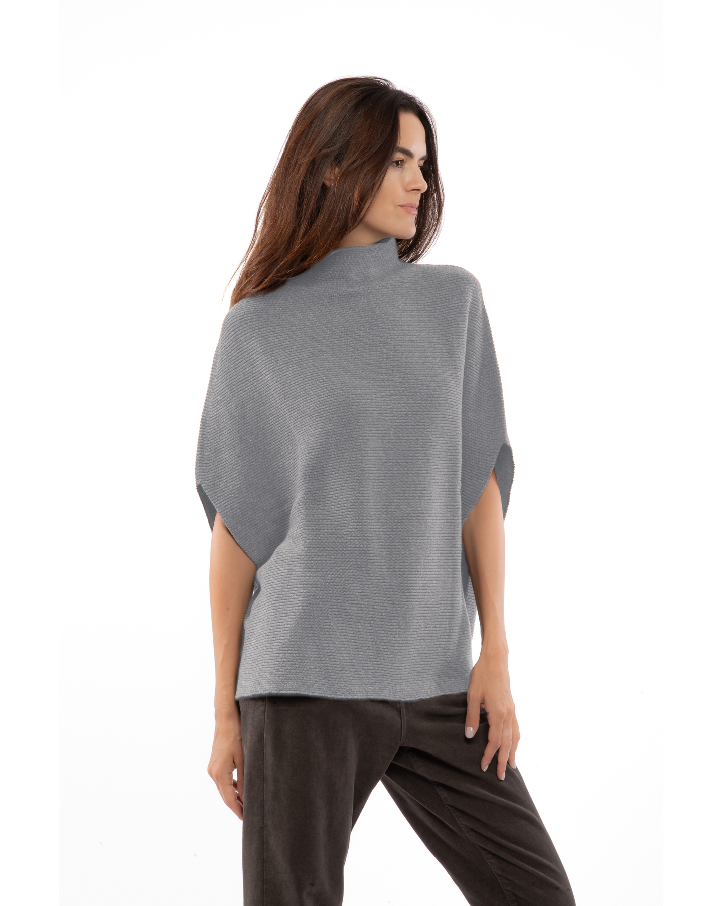 Women's Pure Cashmere Funnel Neck Poncho Melange Gray