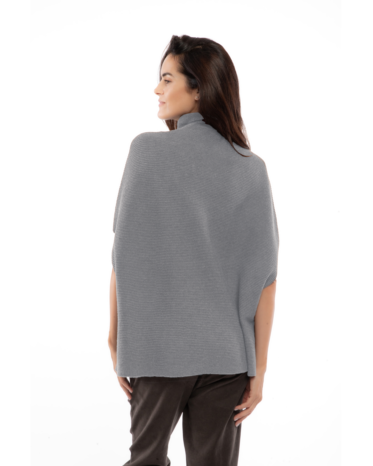 Women's Pure Cashmere Funnel Neck Poncho Melange Gray