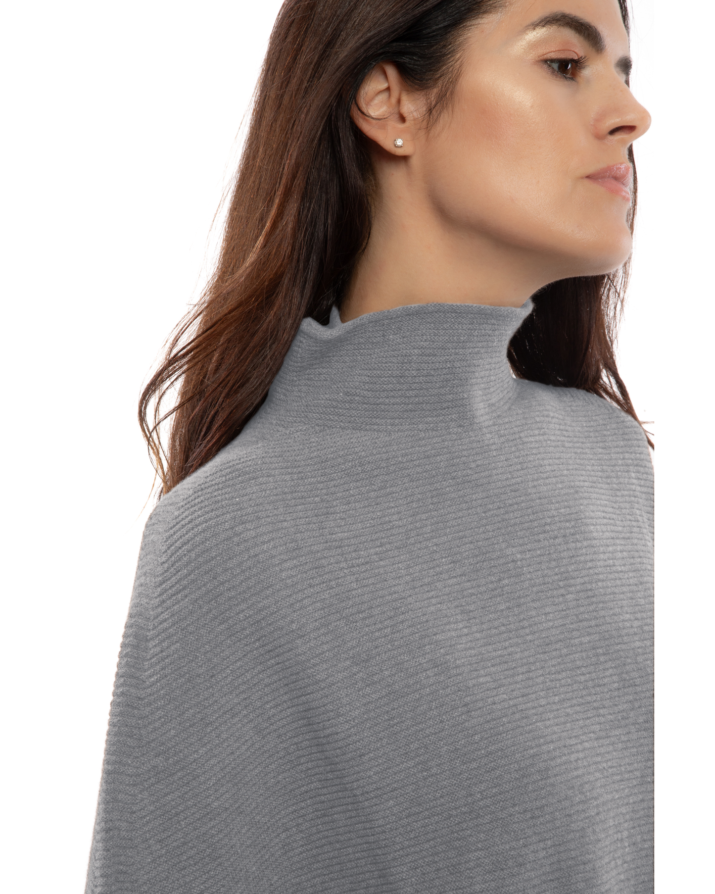Women's Pure Cashmere Funnel Neck Poncho Melange Gray