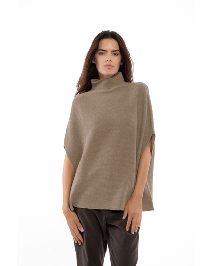Women's Pure Cashmere Funnel Neck Poncho Taupe