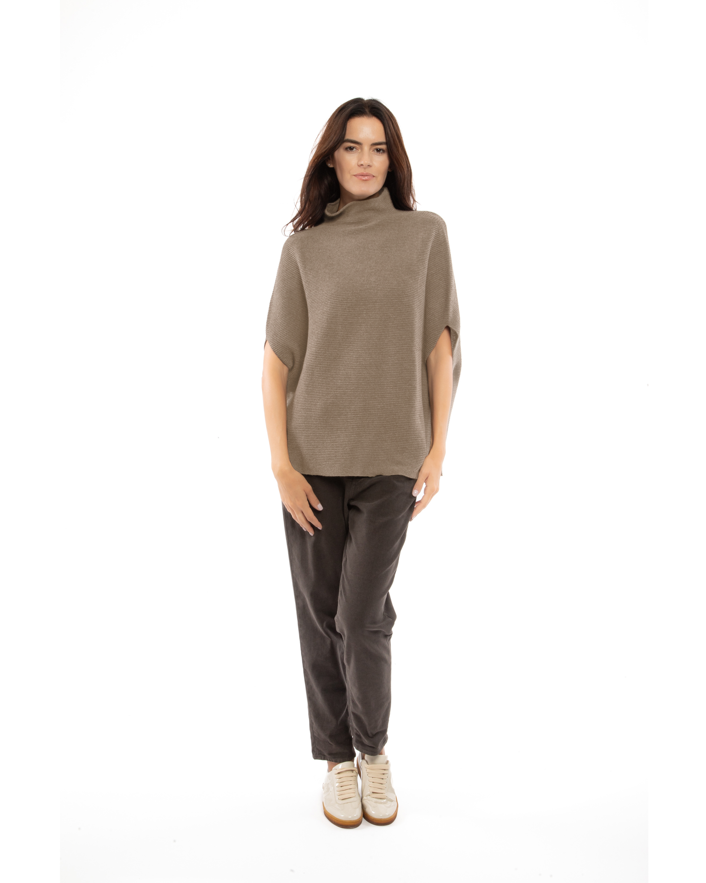 Women's Pure Cashmere Funnel Neck Poncho Taupe