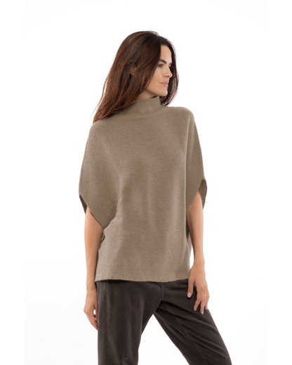 Women's Pure Cashmere Funnel Neck Poncho Taupe